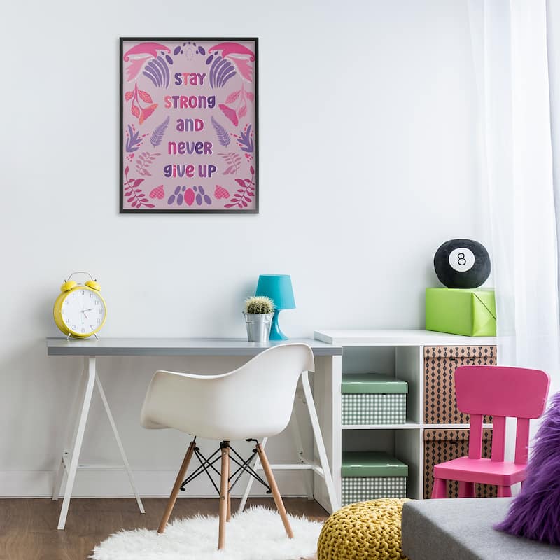 Stupell Never Give Up on Purple Framed Giclee Art Design By Julia Fox