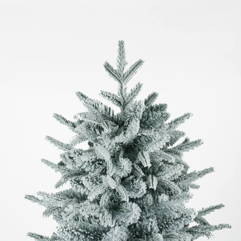 7ftSnow Flocked Christmas Tree Artificial Hinged Pine Tree with White Realistic Tips Unlit