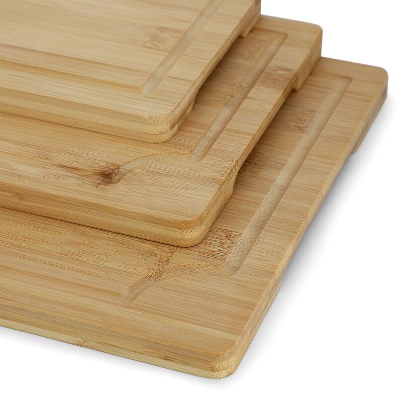 MegaChef 3 Piece 9 Inch, 12 Inch, and 15 Inch Bamboo Wood Cutting Board Set with Juice Grooves