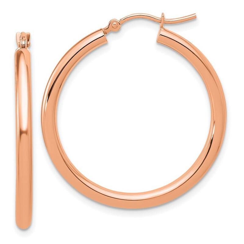 Curata 14k Rose Gold Polished Lightweight Tube Hoop Earrings - 2.5mm