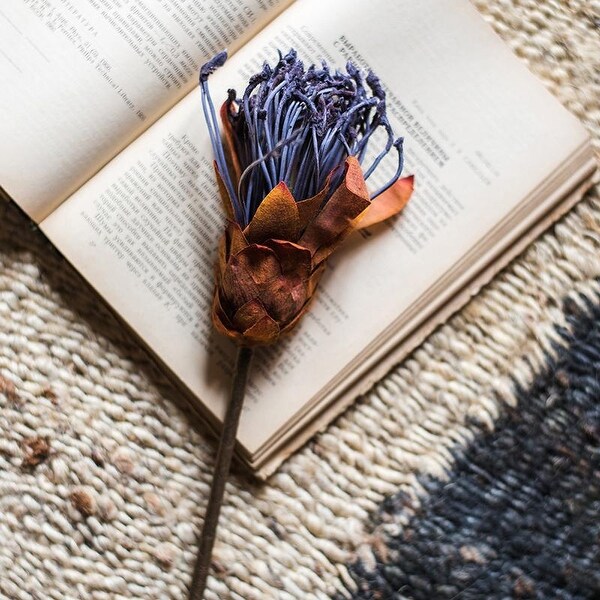 RusticReach Artificial King Protea Stem 12" Tall - Purple