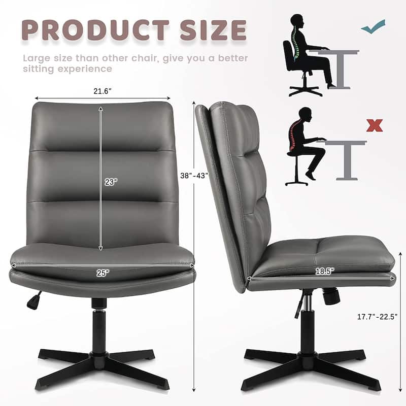 Bossin Office Chair Desk Chair Armless No Wheels, PU Leather Criss