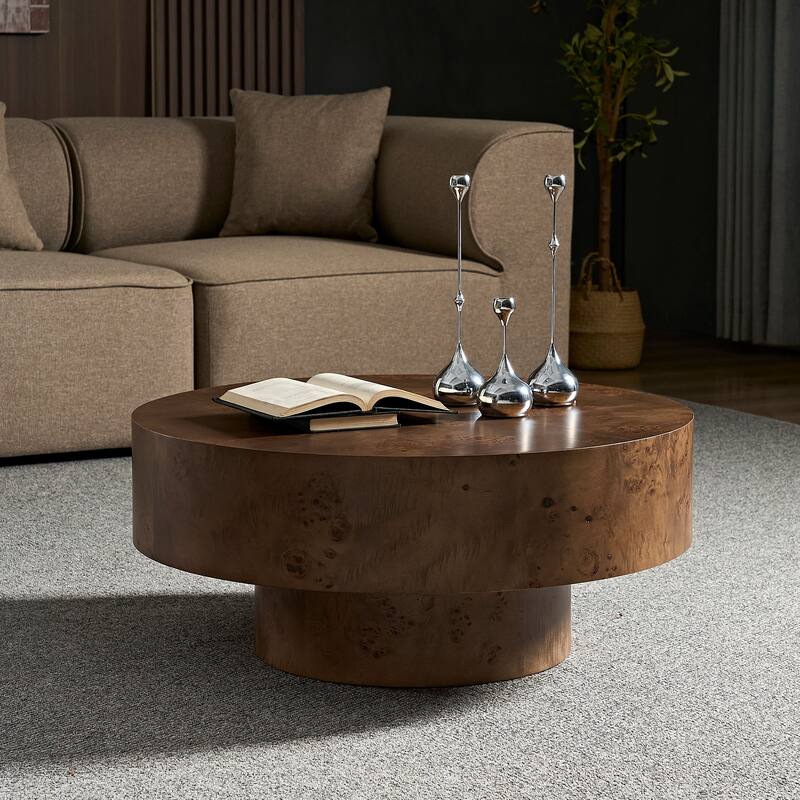 31.49" Burl Wood Veneer Coffee table and Sturdy Pedestal for Living Room Office Apartment Walnut