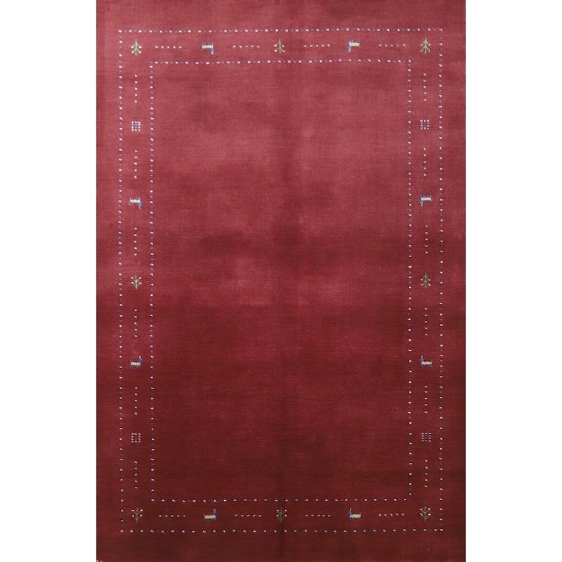 Modern Gabbeh Indian Area Rug Handmade Tribal Red Wool Carpet - 4'10" x 7'7"