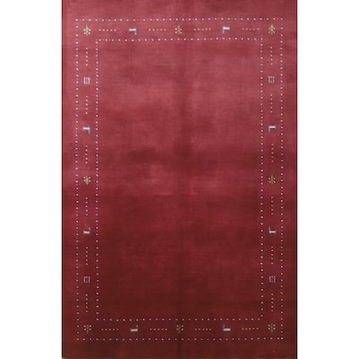 Modern Gabbeh Indian Area Rug Handmade Tribal Red Wool Carpet - 4'10" x 7'7"