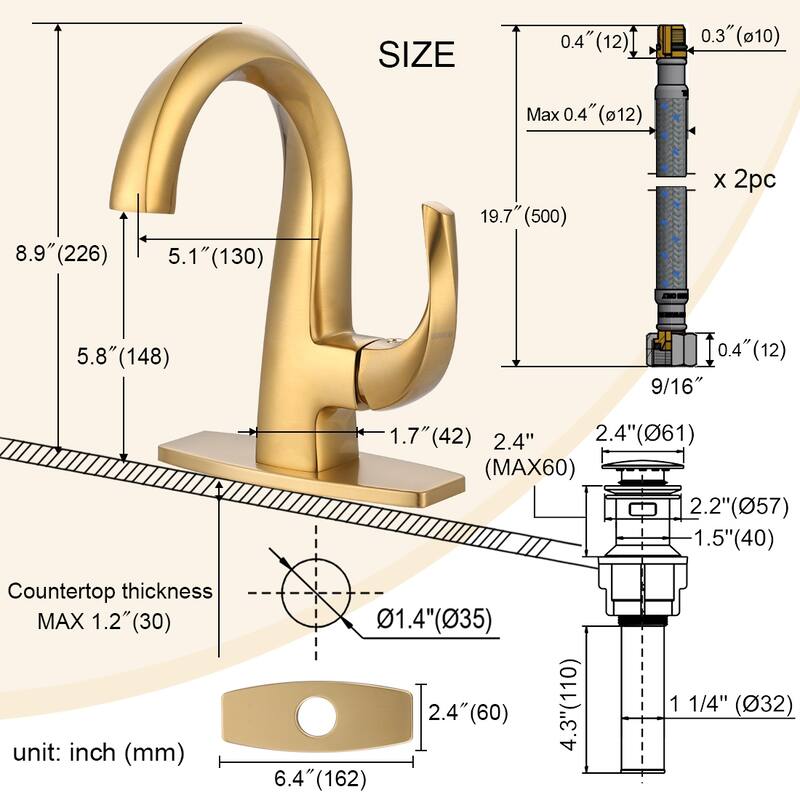 WOWOW Single Handle Gooseneck Bathroom Faucet with Deckplate Included