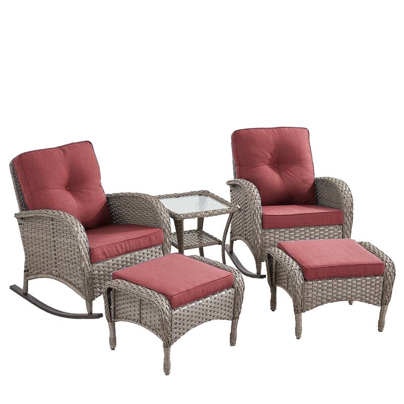Outdoor Rocking Chairs with Side Table and Ottomans