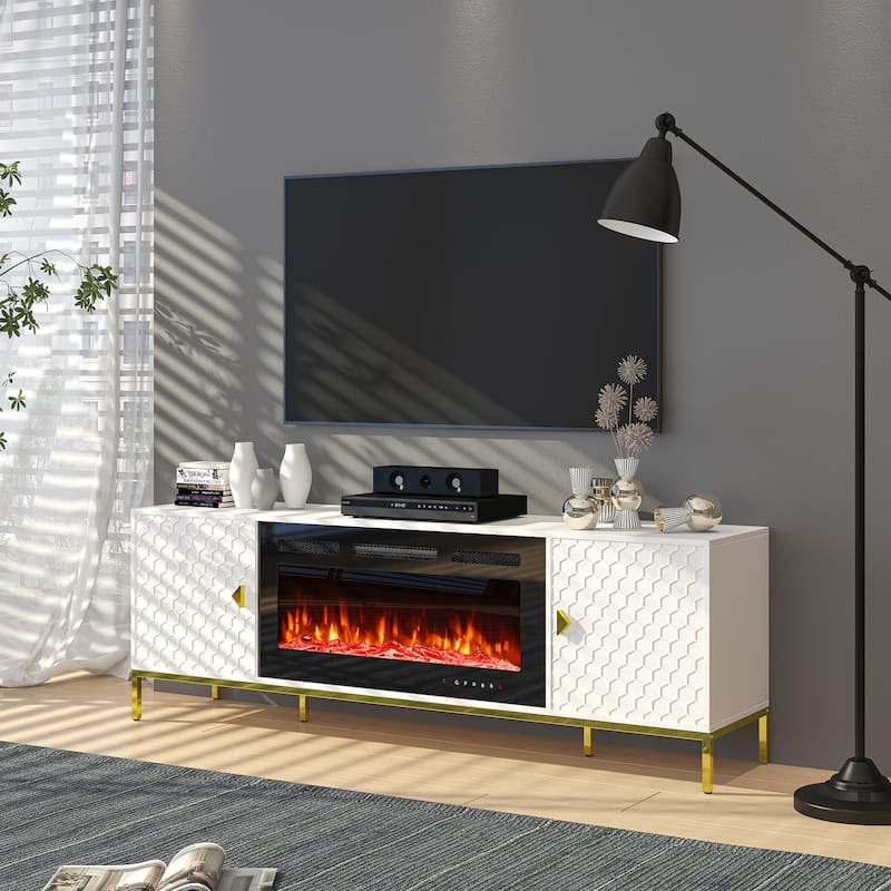 70" Wood Fireplace TV Stand with 36" Electric Fireplace