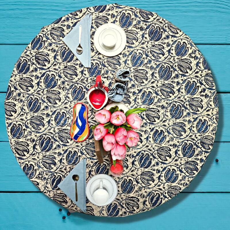 Vegetable Dye Tulip Floral Block Print Tablecloth Collection