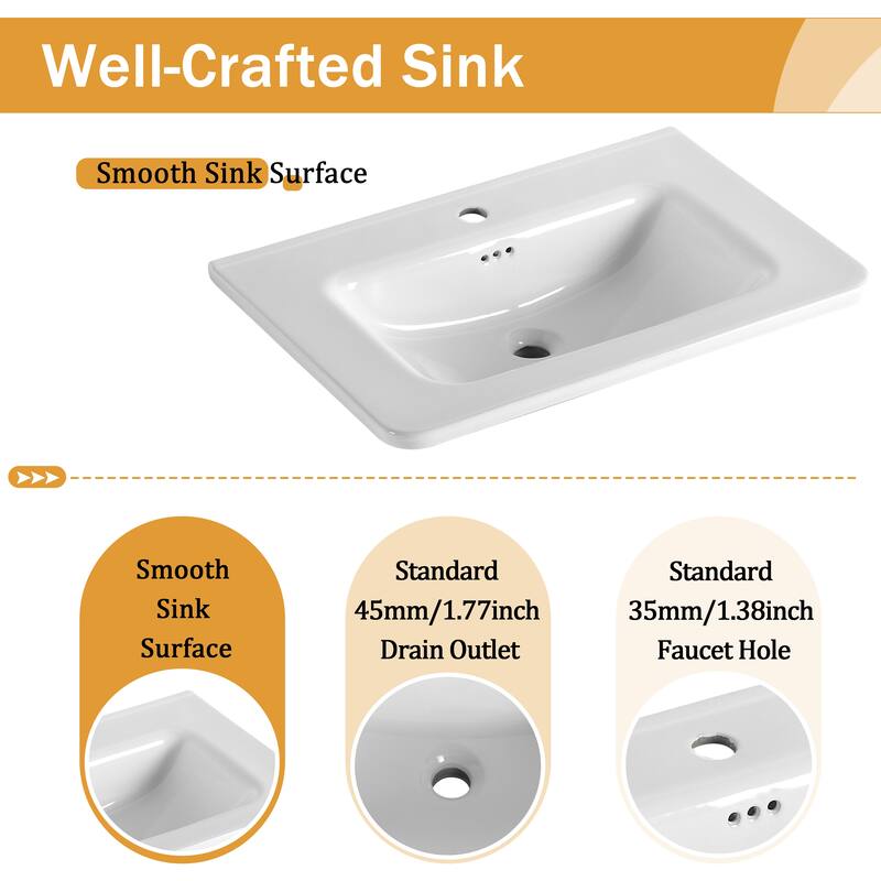 Malwee 28"/40"/52"/68" Floating Bathroom Vanity, Wall Mounted Bathroom Vanity with Ceramic Sink,Soft Close Door and Shelf