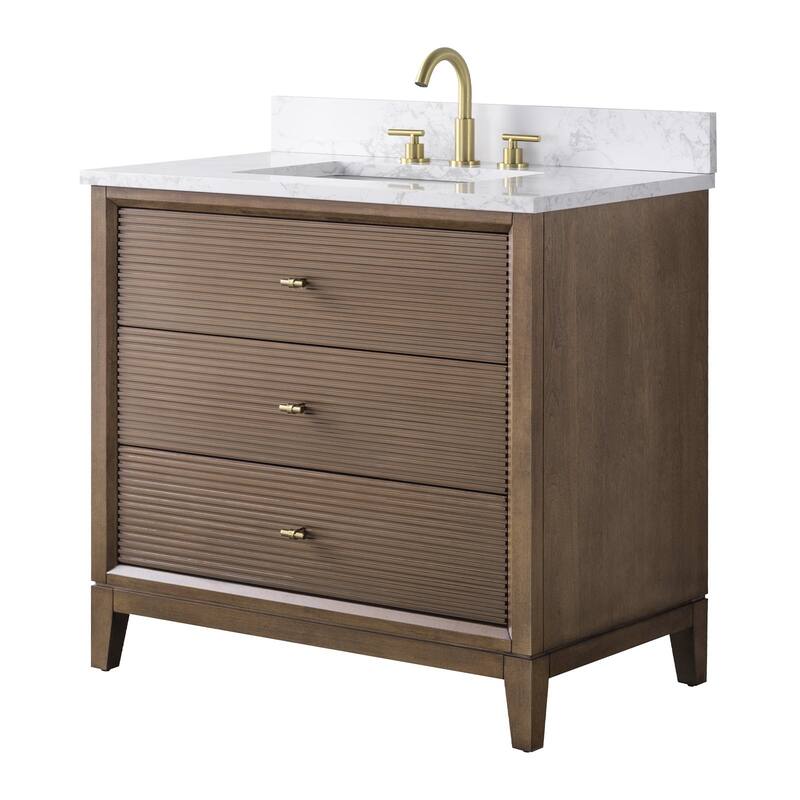 Vanity Art 36" Freestanding Bathroom Vanity with Engineered Marble Top and Sink