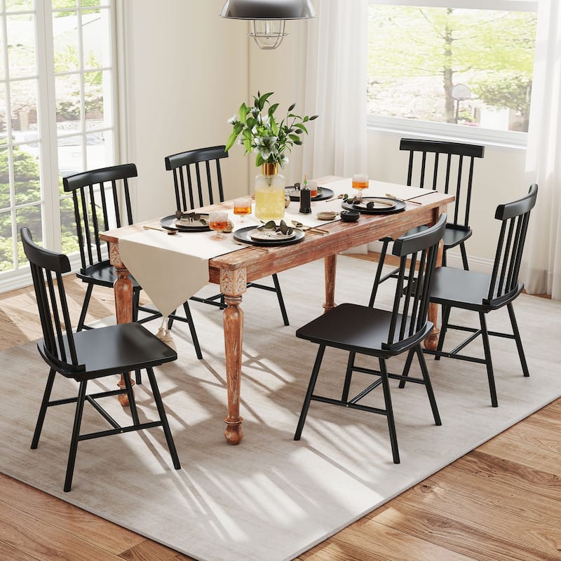 HOMCOM Windsor Dining Chairs Set of 4, Nordic Wooden Kitchen Chairs with Rubber Wood Frame and Spindle Backrest, Light Brown