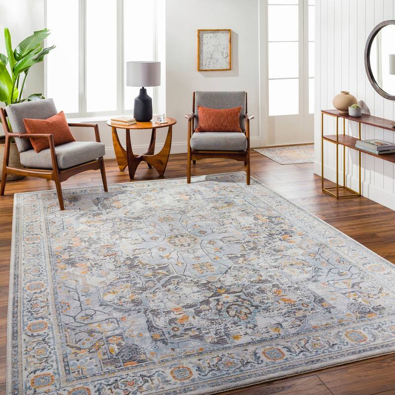 Livabliss Hassler Traditional Medallion Area Rug - Light Grey/Blue - 9' x 12' 2"