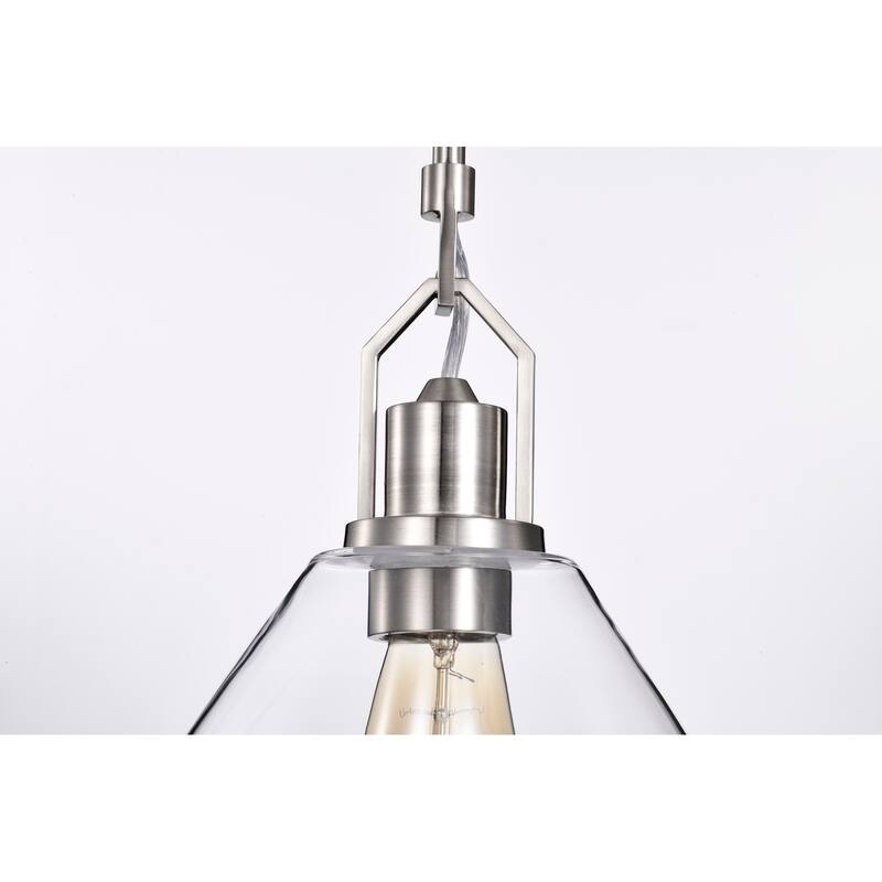 Brushed Nickel 1-Light 12 in. Modern Pendant with Clear Cone Glass Shade - Brushed Nickel