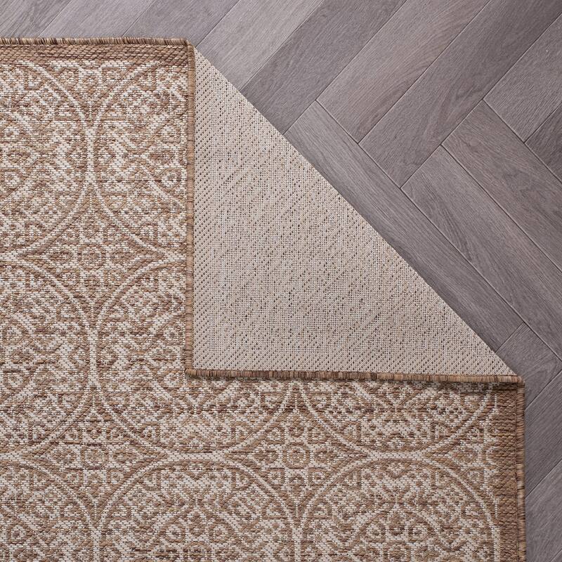 World Rug Gallery Transitional Floral Circles Textured Flat Weave Indoor/Outdoor Area Rug