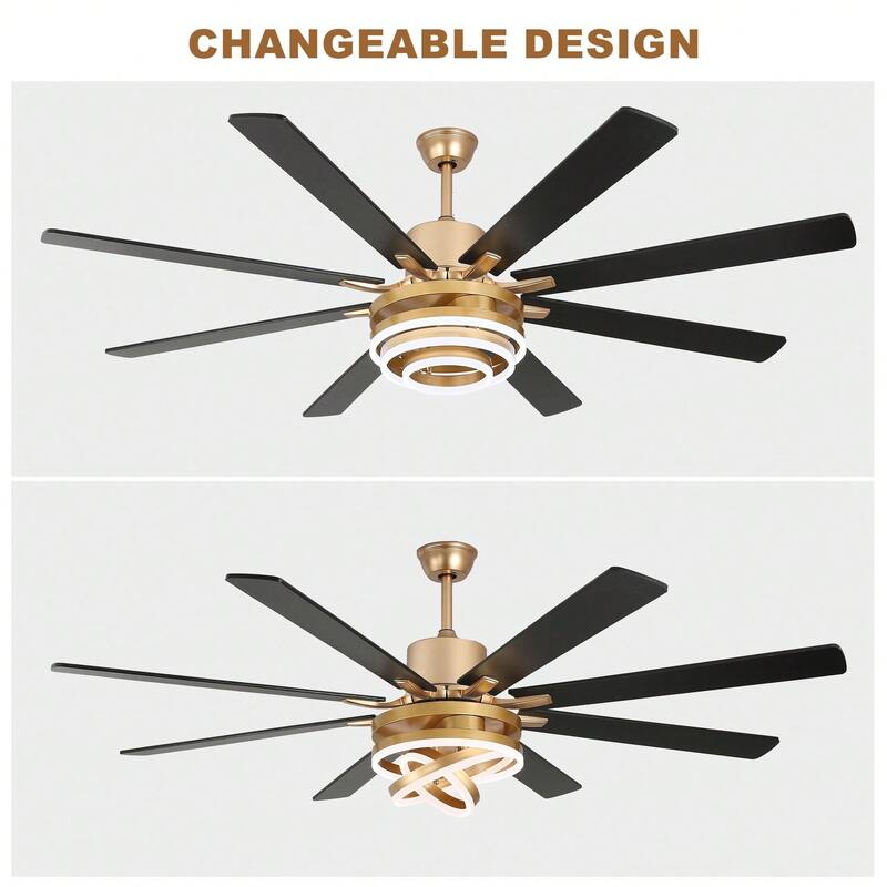 Cusp Barn 52"/72" Modern Large Dimmable LED Ceiling Fan with Lights and Remote, Reversible 8-Blade DC Motor DIY Shape Chandelier
