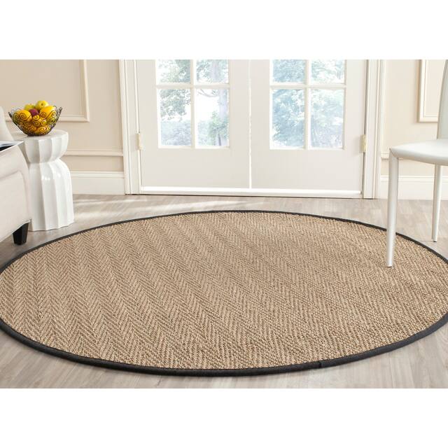 SAFAVIEH Natural Fiber Oceana Herringbone Seagrass Rug - 10' x 10' Round - Natural/Black