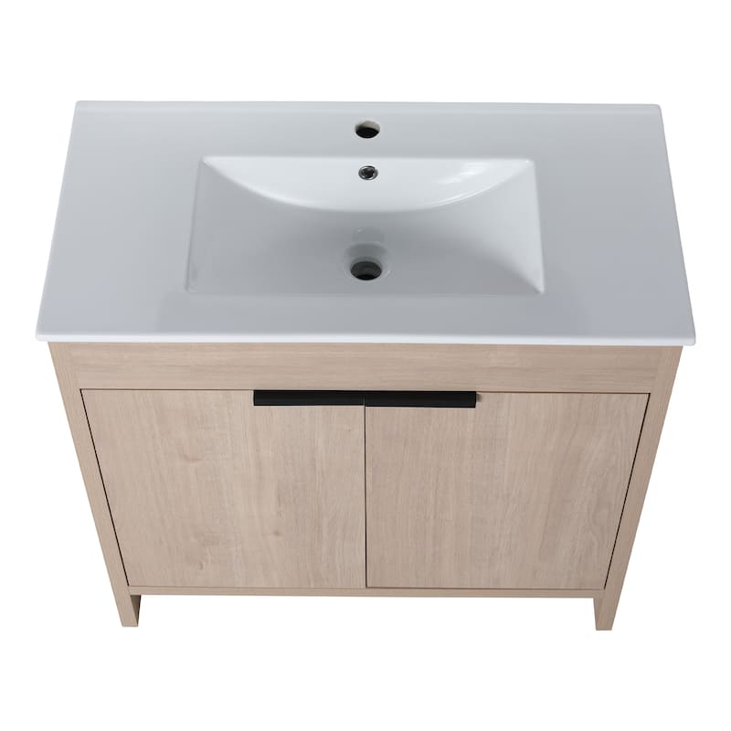 Topcraft Freestanding Bathroom Vanity with Sink - 36"-White - Plain Light Oak