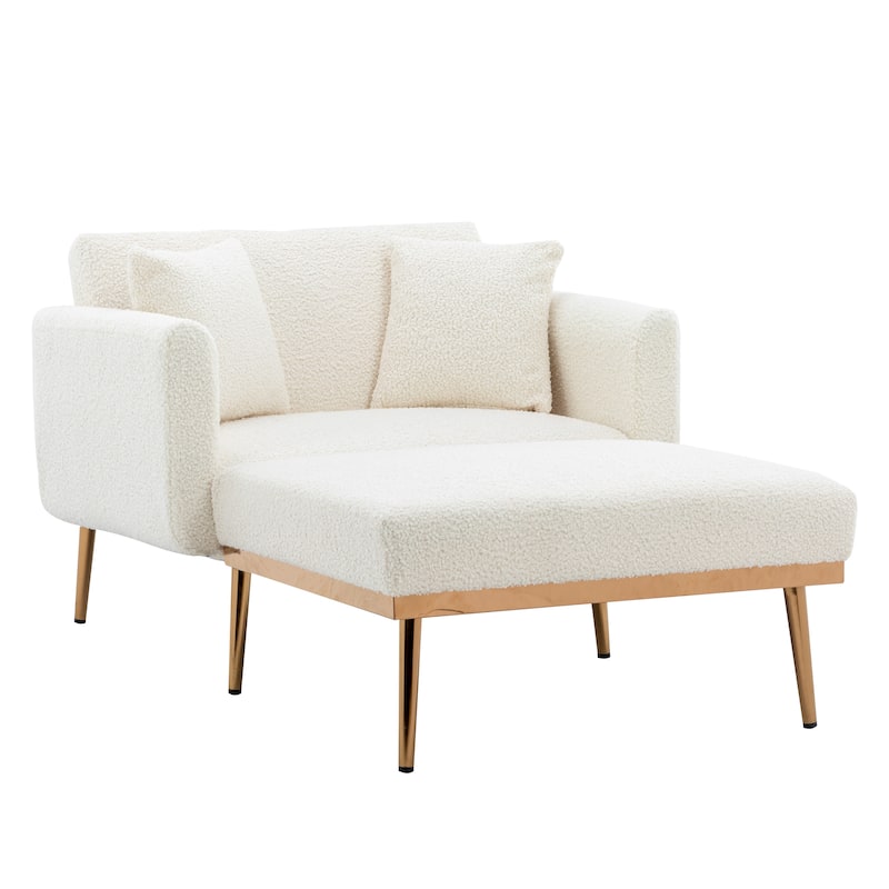 White Teddy Modern 62.2" Upholstered Chaise Lounge Chair with Iron Legs for Living Room
