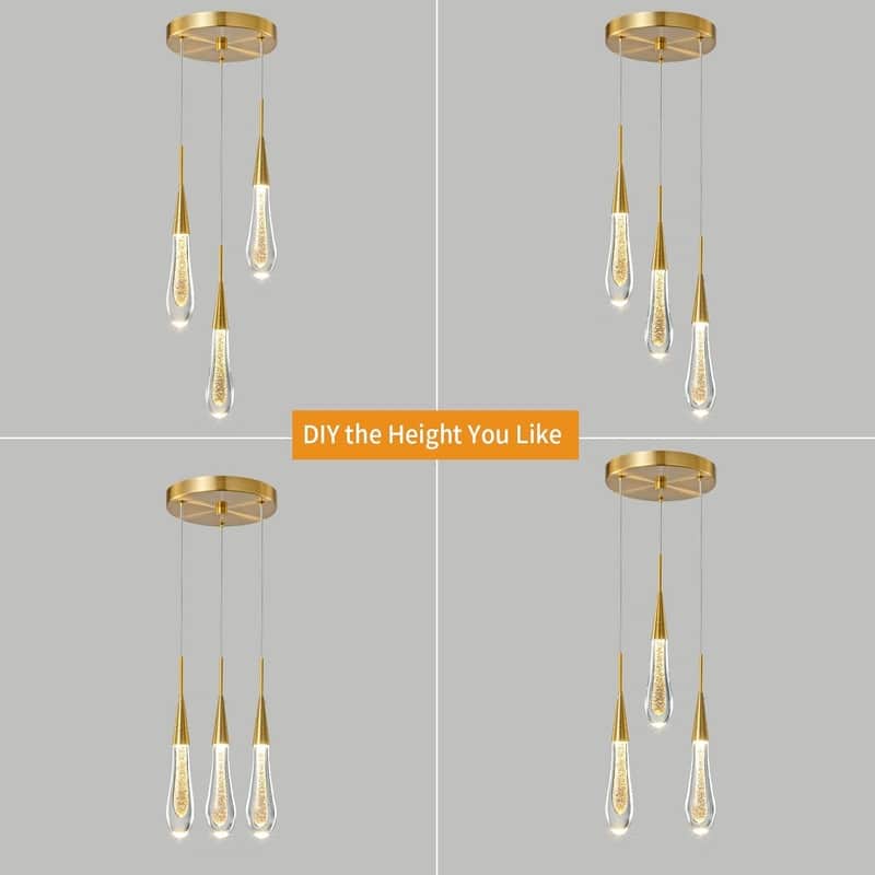 KAYLA Raindrop Chandelier, Modern Glass Pendant Light, Bulb Included