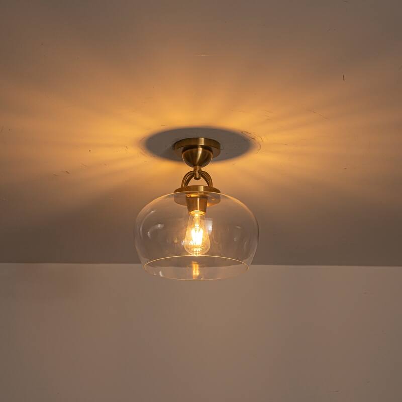 1-Light Modern Metal & Glass Flush Mount with Transparent Open Flat-Ball Shade for Bedroom - 11.8 in. W x 13 in. H