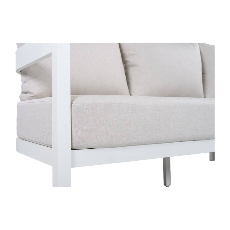 Christopher Knight Home - Modern 75.8" Outdoor Curved Patio 3-Seater Sofa with Aluminum Frame & Water-Resistant Cushions