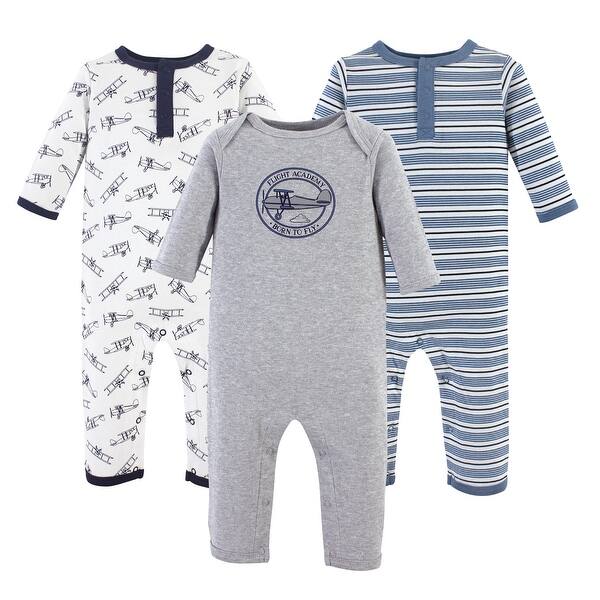 slide 1 of 1, Hudson Baby Infant Boy Cotton Coveralls 3pk, Aviation 0 - 3 Months - Blue