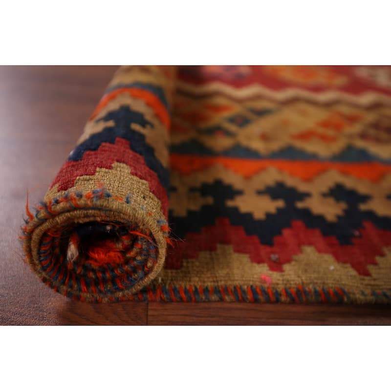 Kilim Qashqai Persian Vintage Area Rug Hand-Woven Tribal Wool Carpet - 5'3"x 7'9"