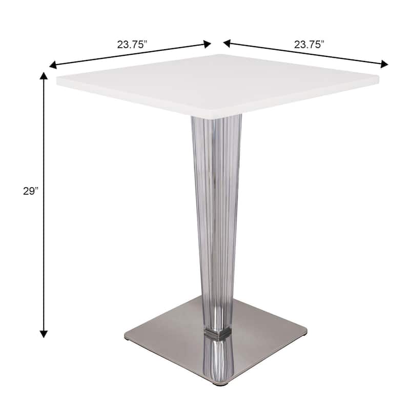Glen Modern MDF Square Dining Table in Polished Chrome Base Clear Acrylic Base Floor Pads Easy Assembly - 23.75"