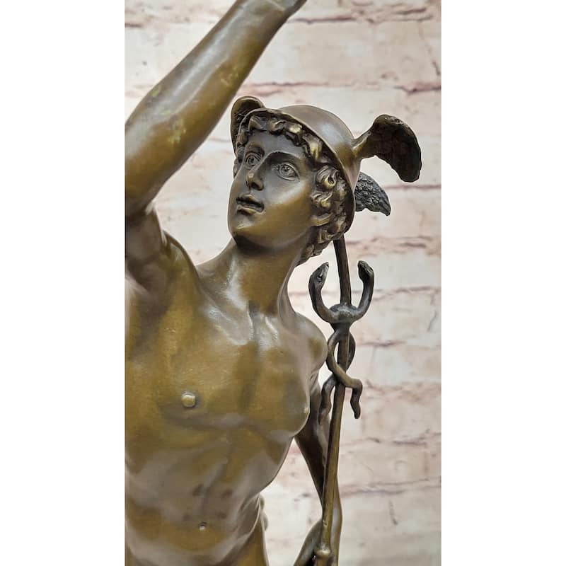 Flying Mercury Hermes W/ Caduceus Bronze Statue Sculpture Figure By Giambologna 21 Inches X 13 Inches