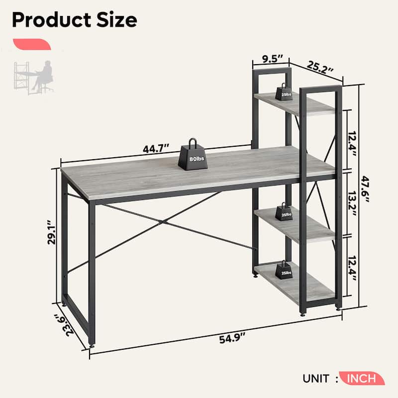 Computer Desk Home Office Computer Desk with 4 Shelves & Hooks