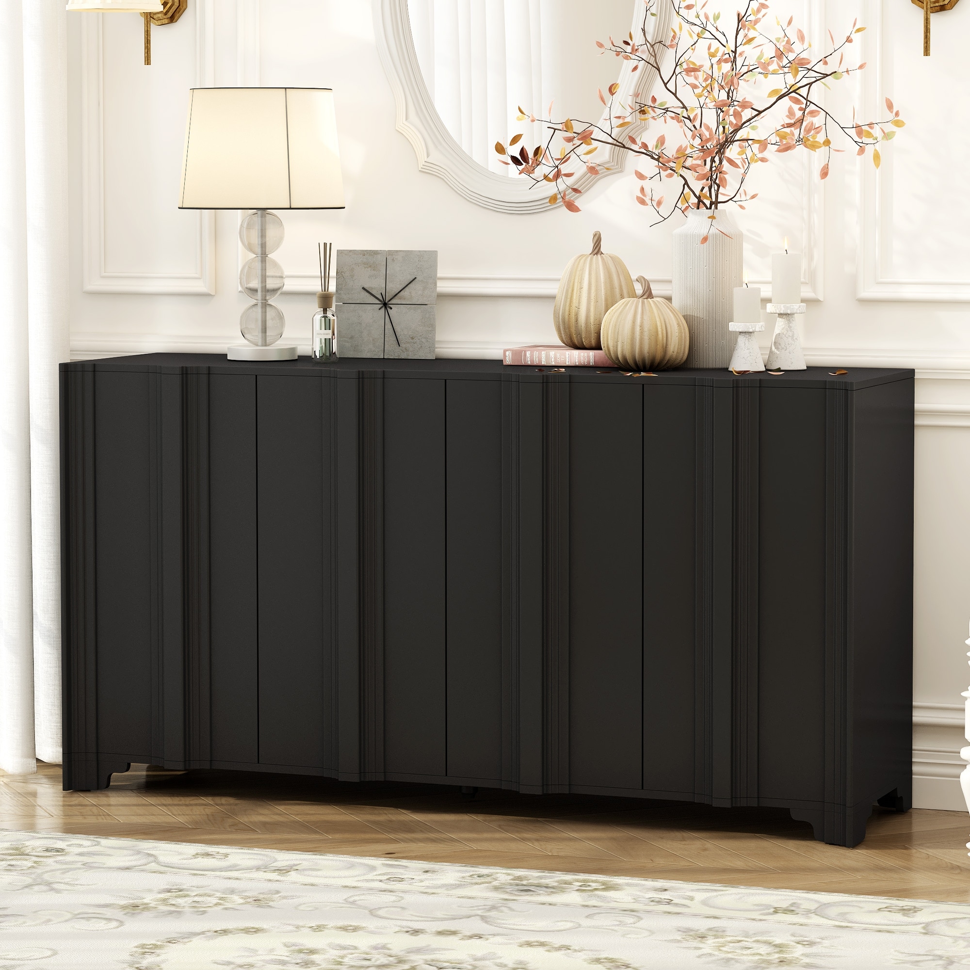 Roomfitters 4-Door Sideboard Buffet Cabinet with Textured Panel Design, Modern Storage Console for Living Room