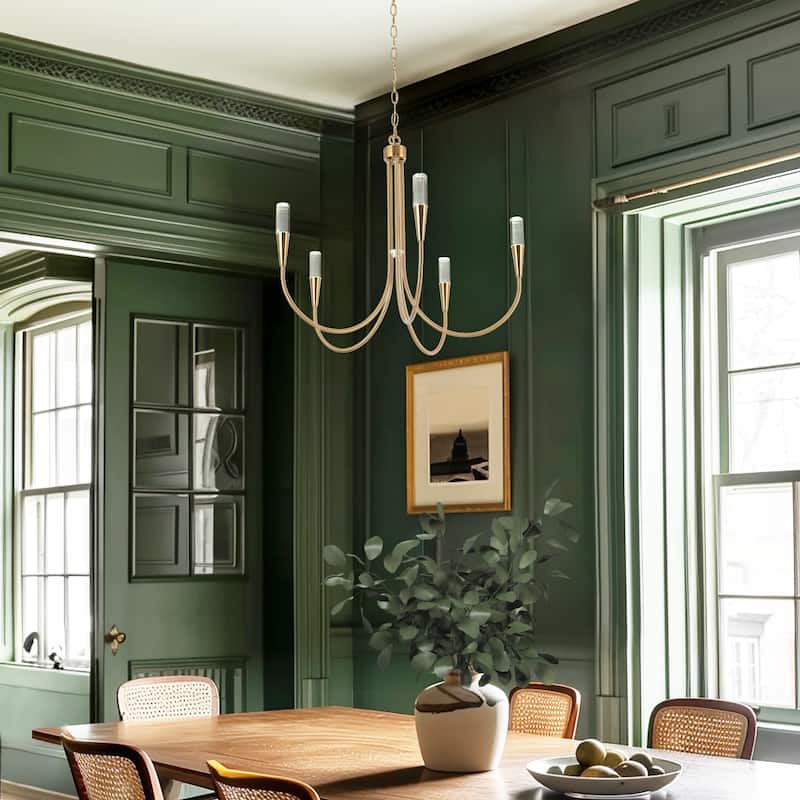 Modern 24"D 5-Light Chandelier Gold Integrated LED Classic Pendant Lights for Kitchen Dining Room - 24" D x 22.5" H