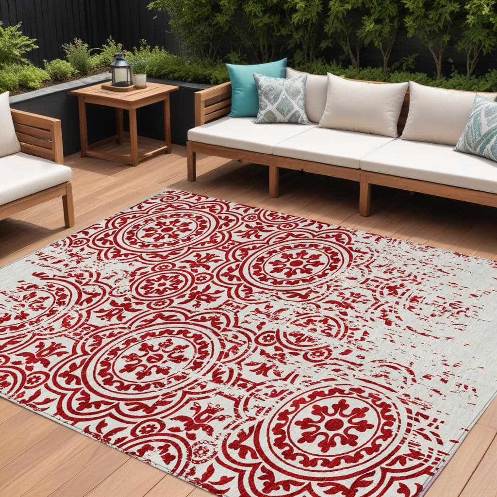HomeRoots Medallion Transitional Rectangle Outdoor Rug