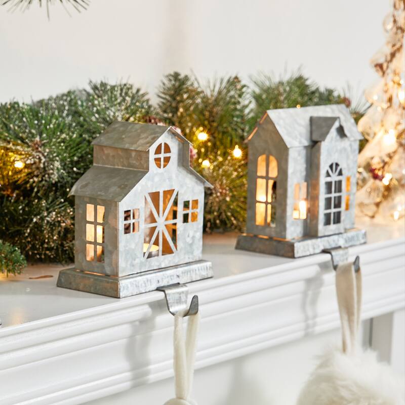 3-Piece Christmas Galvanized House Stocking Holders Xmas Hanging Hooks Mantel Ornament by Glitzhome