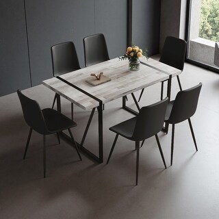 Minimalist Retro Rectangular Dining Table Set with 6 Linen Chairs - Bed ...
