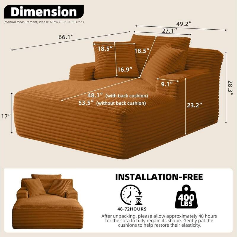 Rossetta Corduroy Upholstered Modern Oversized Chaise Lounge Chair