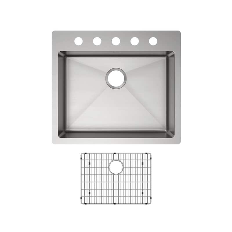 Elkay Crosstown Stainless Steel 25" x 22" x 6", Single Bowl Dual Mount ADA Sink Kit - Five Faucet Holes