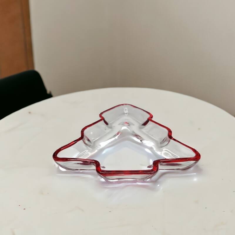 HomeRoots 8" Red Christmas Tree Crystal Christmas Serving Tray - Red