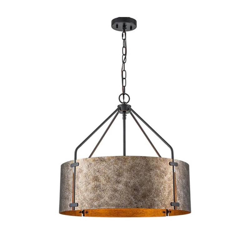 4-Light Modern Industrial Drum Pendant Light with Bronze Finish - W22.05" - Antique Silver