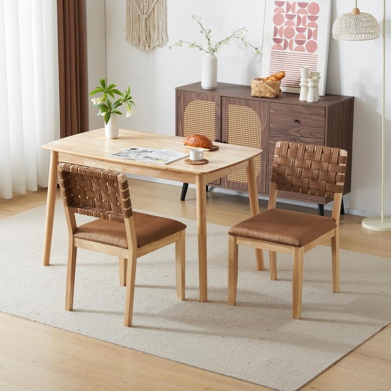 Mid Century Modern Wooden Dining Chairs Set of 2 - Brown