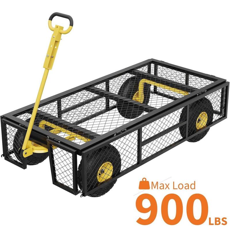 900 lbs Load Garden Cart with Removable Mesh Sides, Yard Cary Utility Wagon for Lawn Backyard Use - Black
