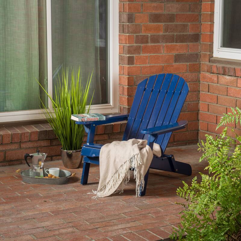 Blue Adirondack Chair Folding Patio Seating with Slatted Backrest, Leisure Chair Reading Chair Leisure Chair