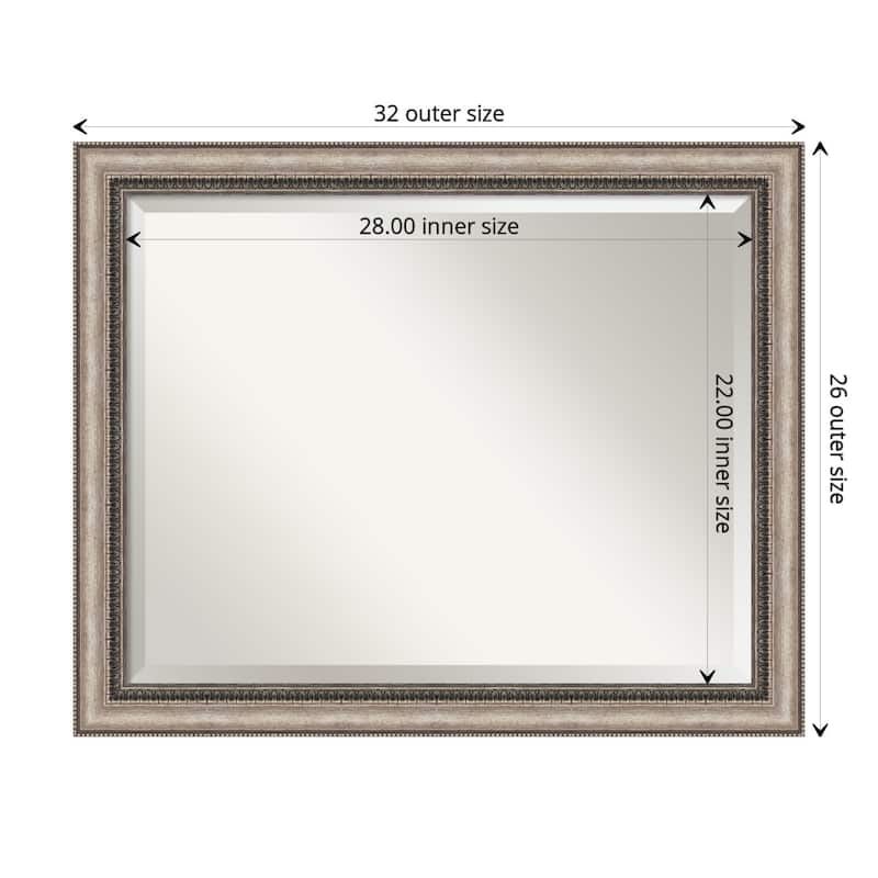Beveled Bathroom Wall Mirror - Lyla Ornate Silver Frame - Lyla Ornate Silver - Outer Size: 32 x 26 in