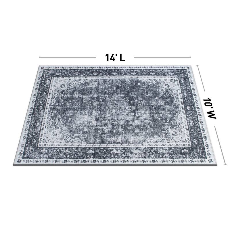 Traditional Distressed Medallion Machine Washable Area Rug