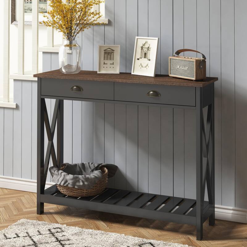 40" Farmhouse Console Table with Drawer for Entryway, Narrow Long Entry Table with Storage Shelf for Living Room
