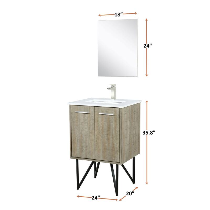 24 in. Rustic Acacia Bath Vanity with Cultured Marble Top, Rose Gold Labaro Faucet, and 18 in. Mirror, Soft Close Doors