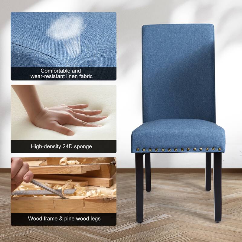 Costway Set of 4 Fabric Dining Chairs w/Nailhead Trim - See Description
