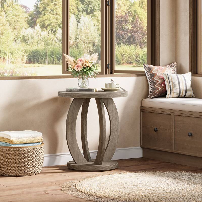 Round Nightstand with Storage Large Bedside Table for Bedroom