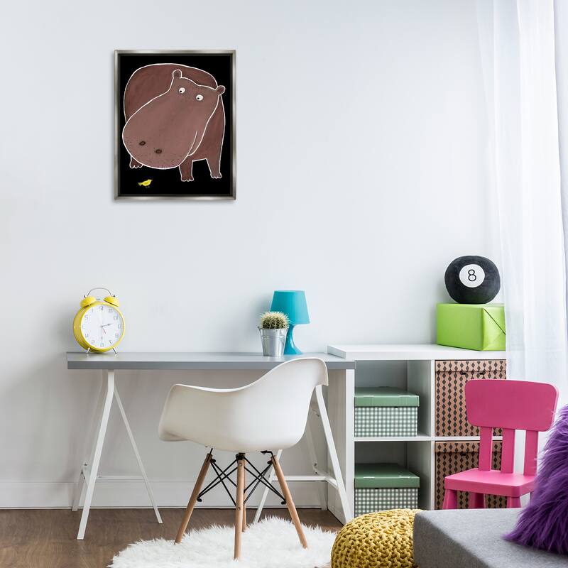 Stupell Hippo & Bird on Black Framed Floater Canvas Wall Art Design By Carla Daly